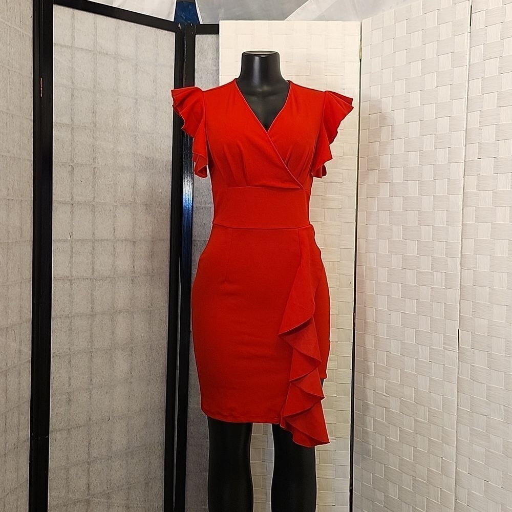 BRAND NEW KNITEE RUFFLE RUCHED SIDE MINI BODYCON DRESS - Picture 5 of 13